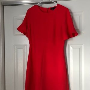 Red shift dress with flutter sleeves